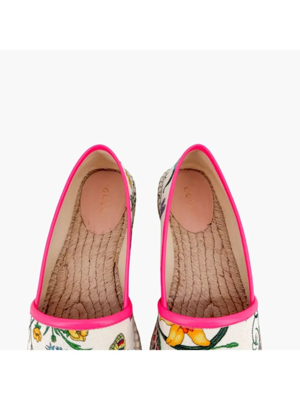 Gucci Flora Floral Canvas Espadrille Slip-On Flats White Size 37 US 7 Women’s
